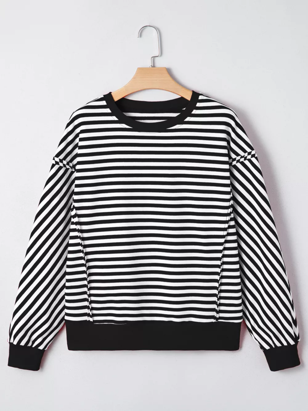 Stripe Exposed Seam Drop Shoulder Casual Pullover Top, image 6
