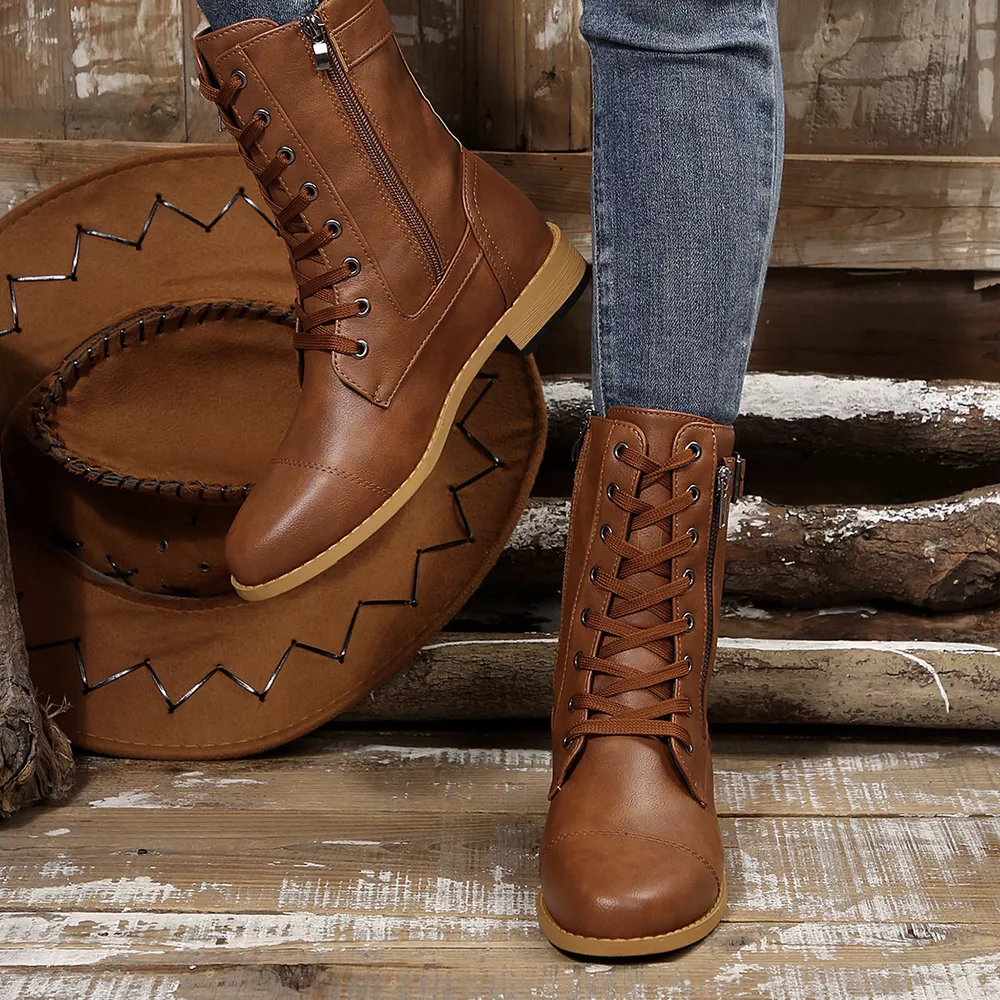 Round Toe Block Heels Boots, image 6