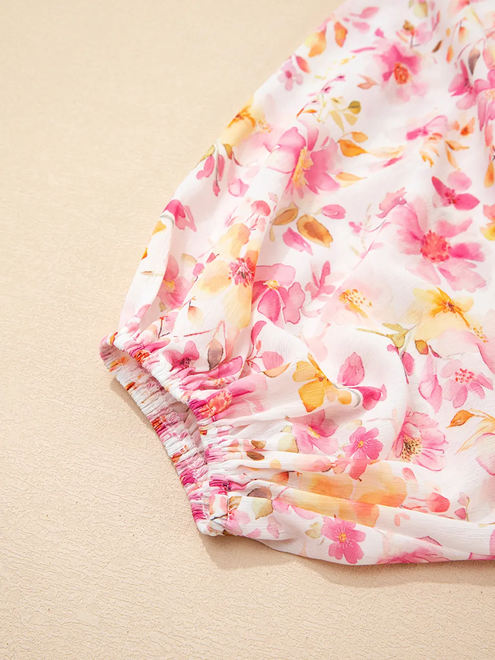 Floral Print Tassel Tie Smocked Puff Sleeve Blouse, image 3