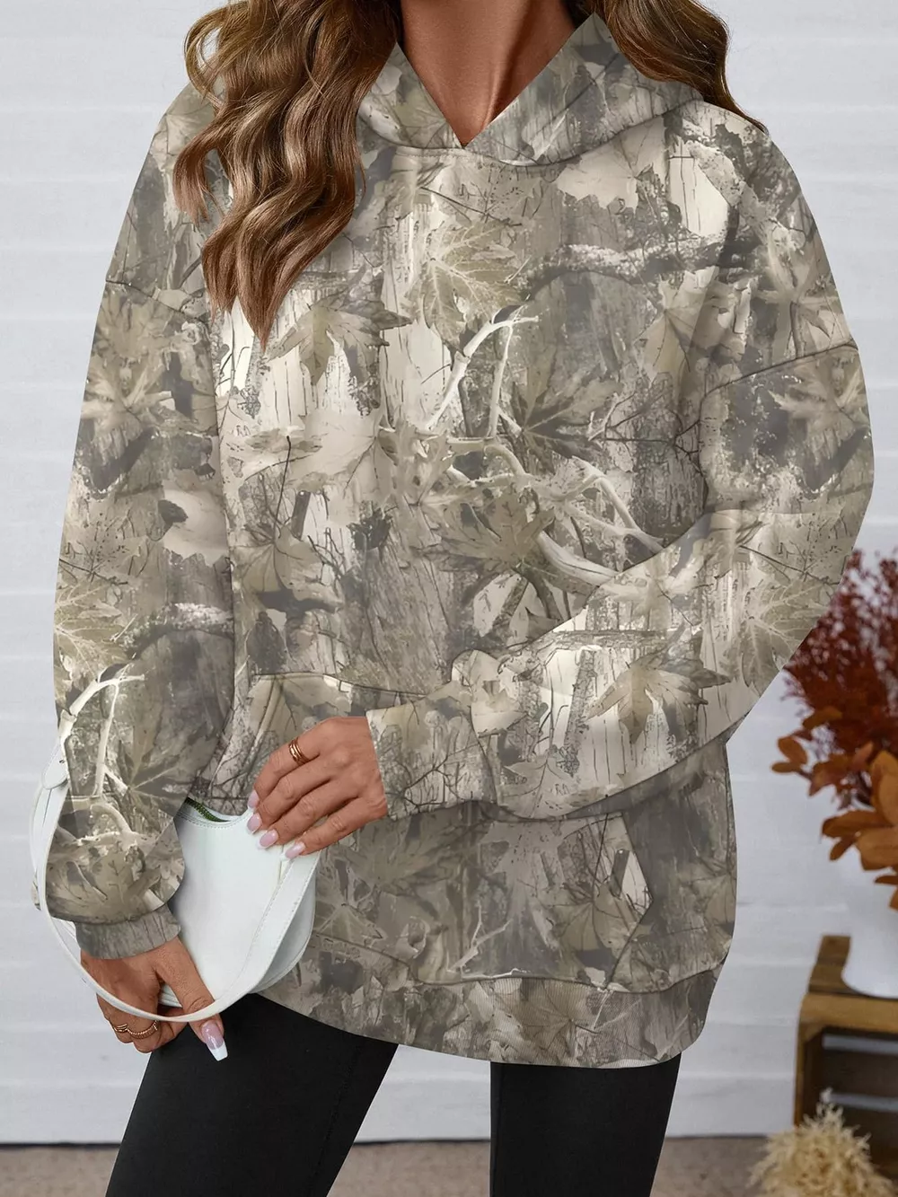 Printed Kangaroo Pocket Oversized Hoodie, image 3