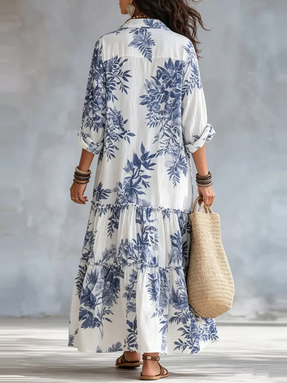 Printed Button Front Maxi Dress, image 4