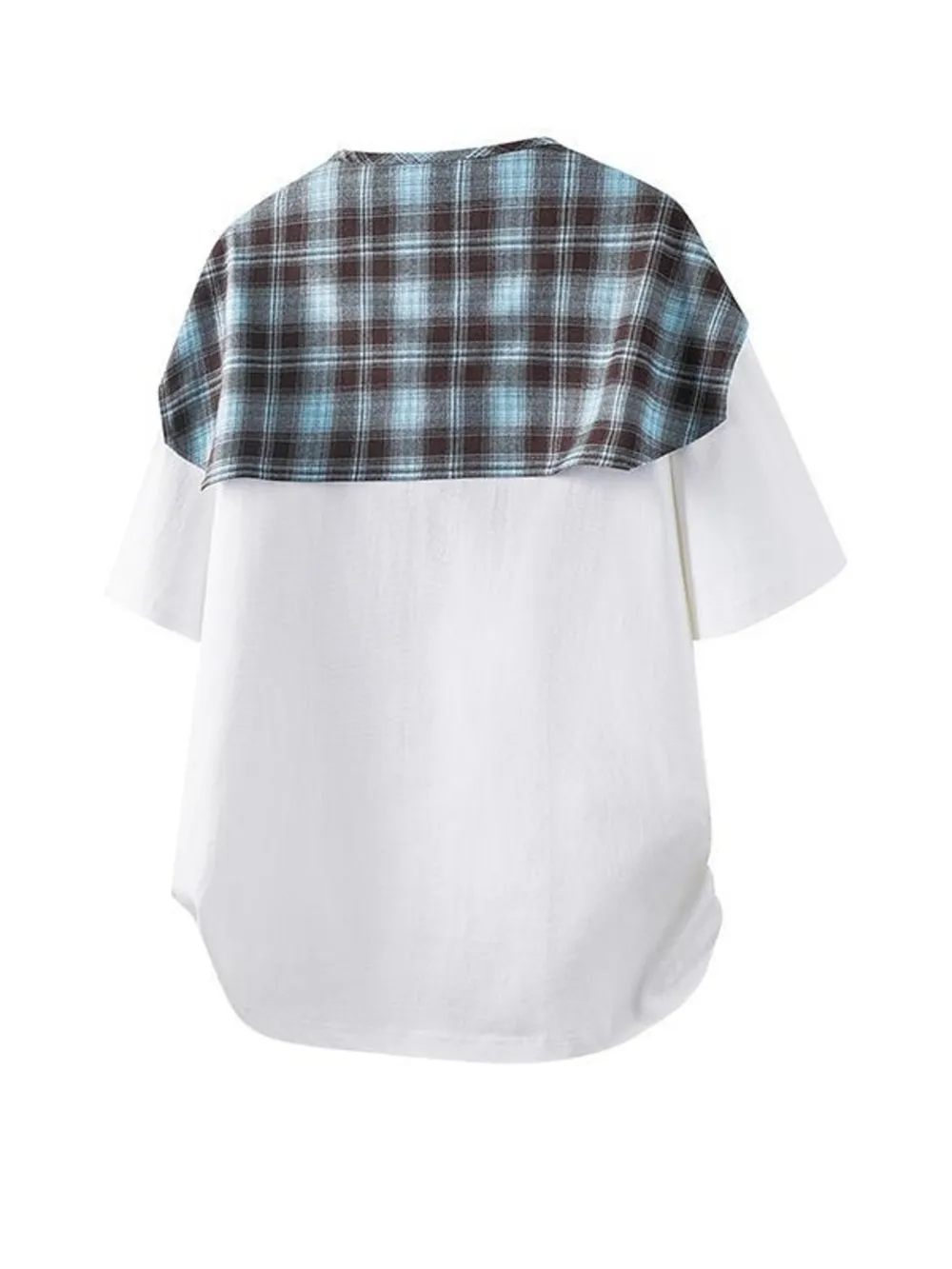 Men's Plus Size Layered Style T-Shirt with Plaid Scarf Detail, image 3