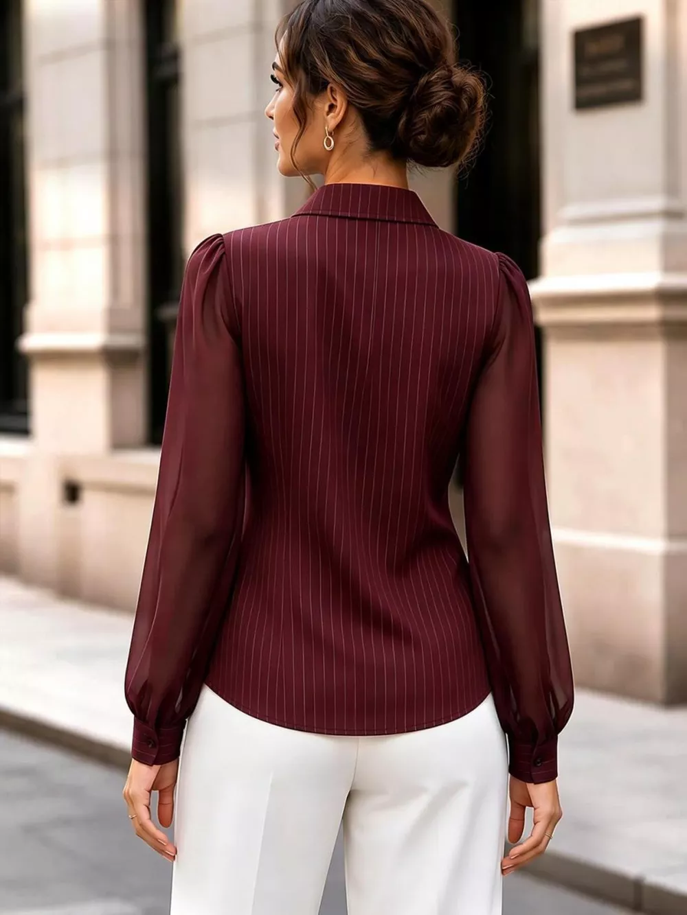 Striped Tie Waist Long Sleeve Shirt, image 8