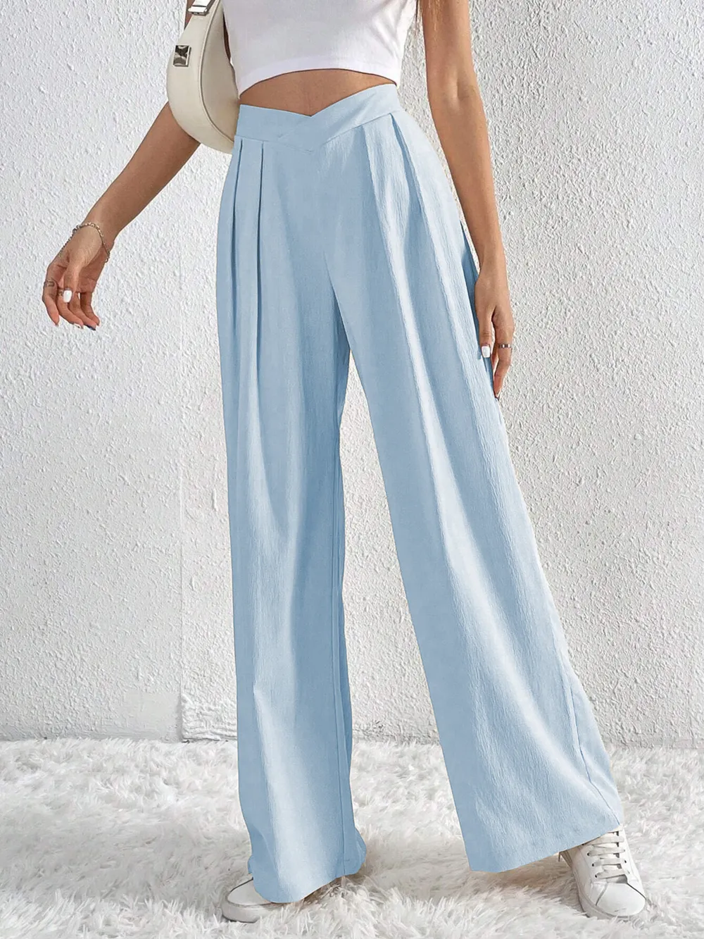 V-Waisted Ruched Front Wide Leg Pants, image 22