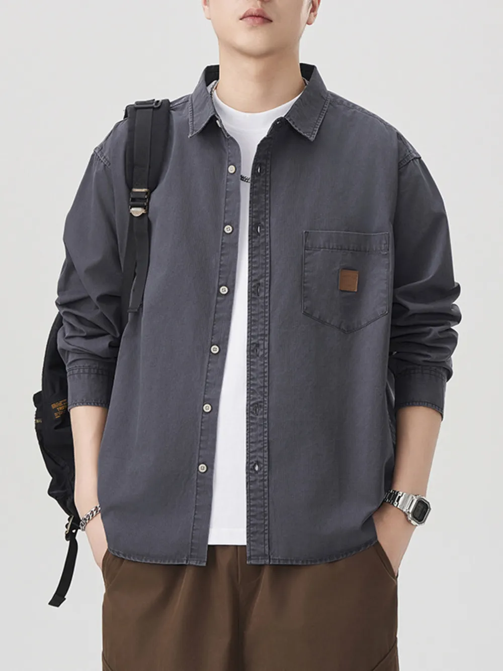 Men's Plus Size Button Up Long Sleeve Shirt