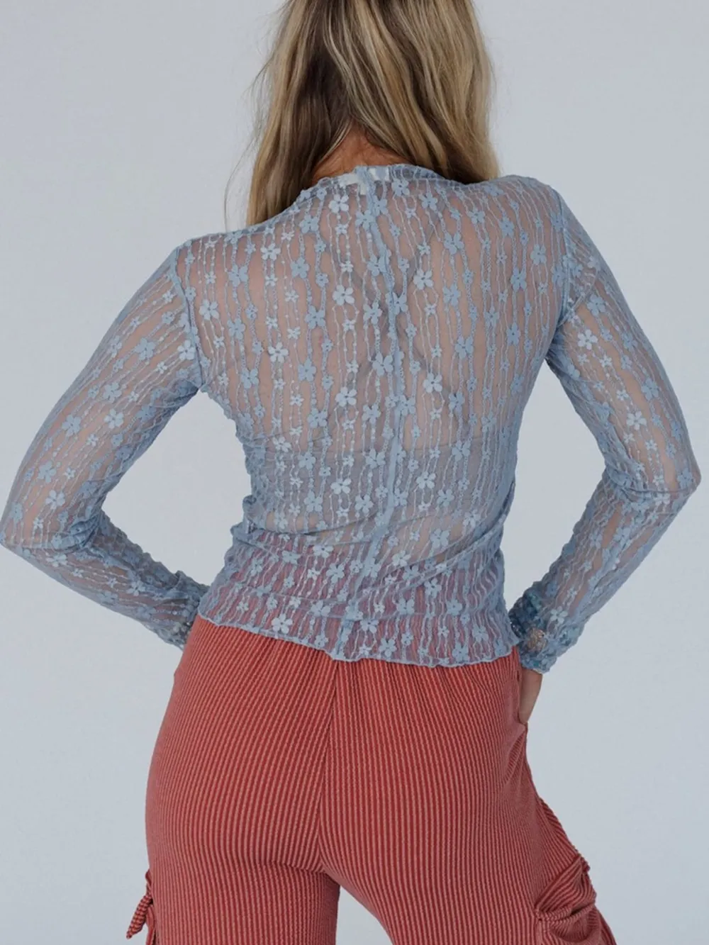 Lace See-Through Long Sleeve Blouse, image 5