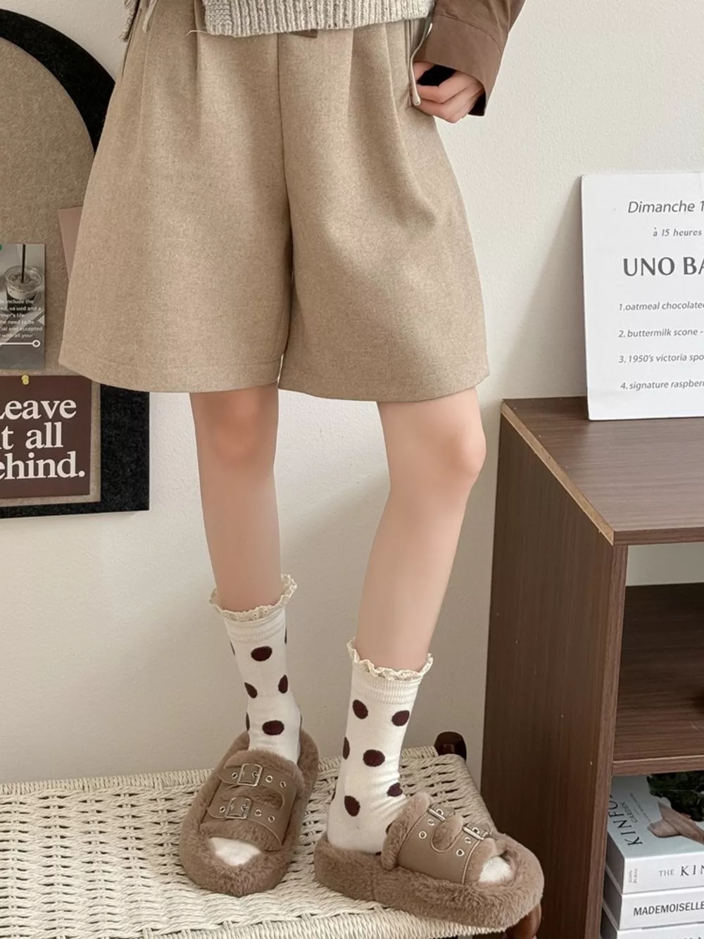 Vintage Polka Dot Ruffle Trim Mid-Calf Socks, image 10
