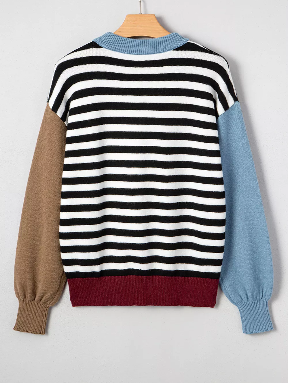 Striped Panels Colorblock Sleeve Sweater, image 7