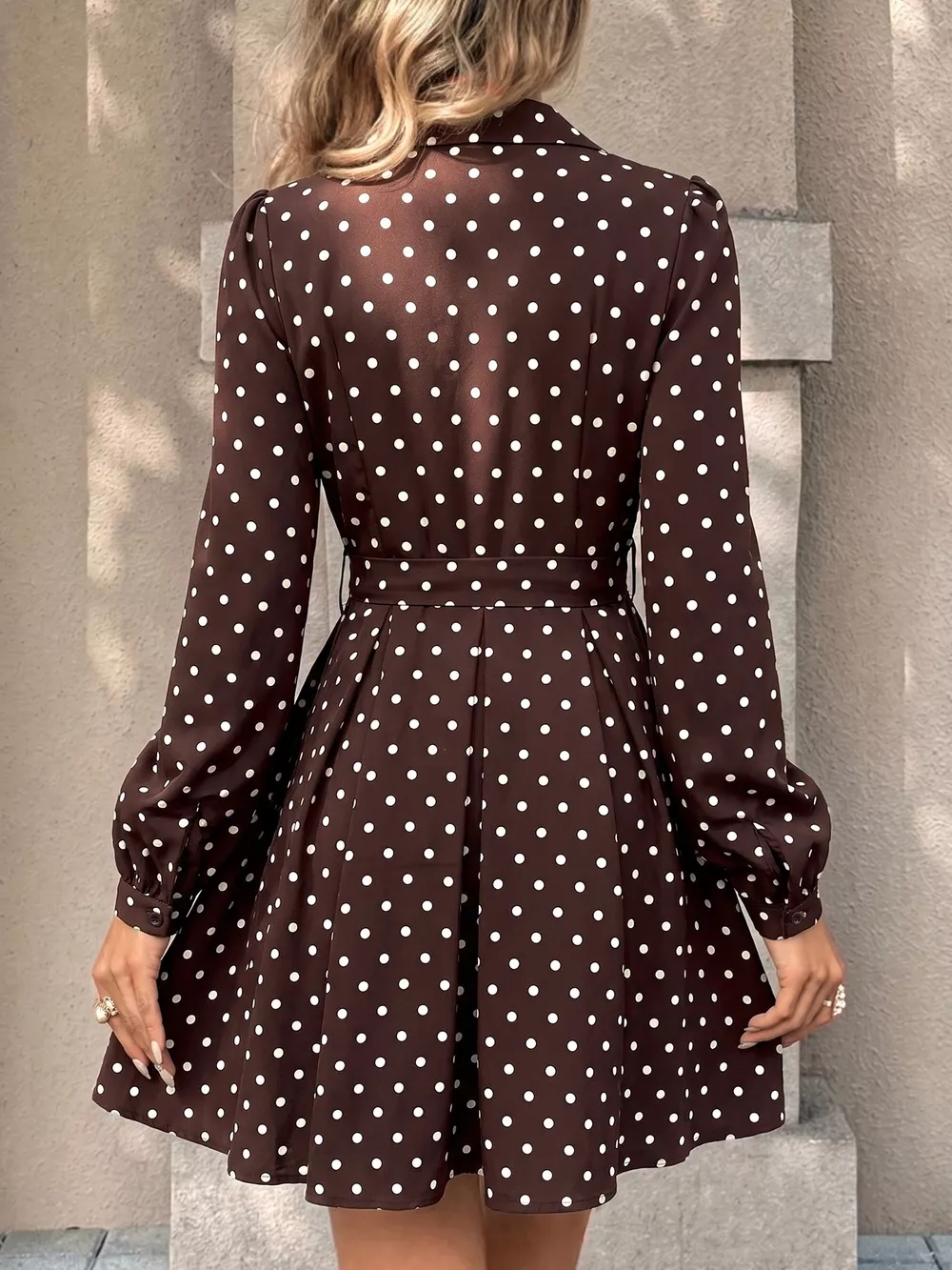 Polka Dot Long Sleeve Shirt Dress, image 6