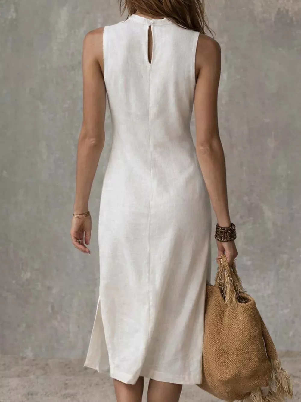 Full Size Sleeveless Mock Neck Slit Midi Dress Plus Size, image 2
