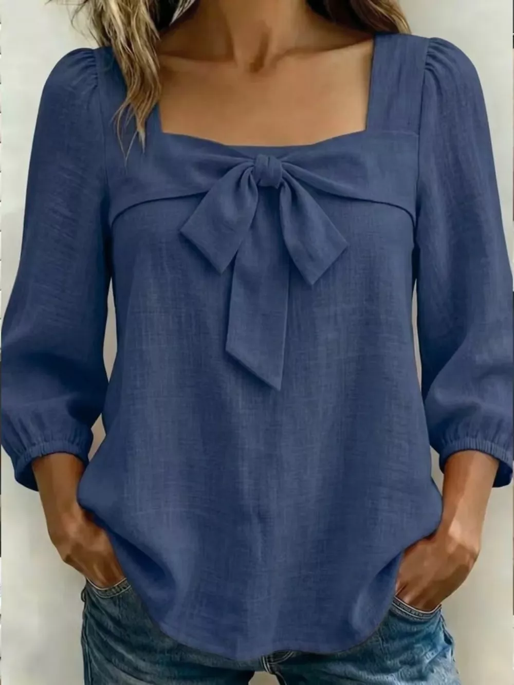Full Size Bow Front Square Neck Blouse Plus Size, image 10