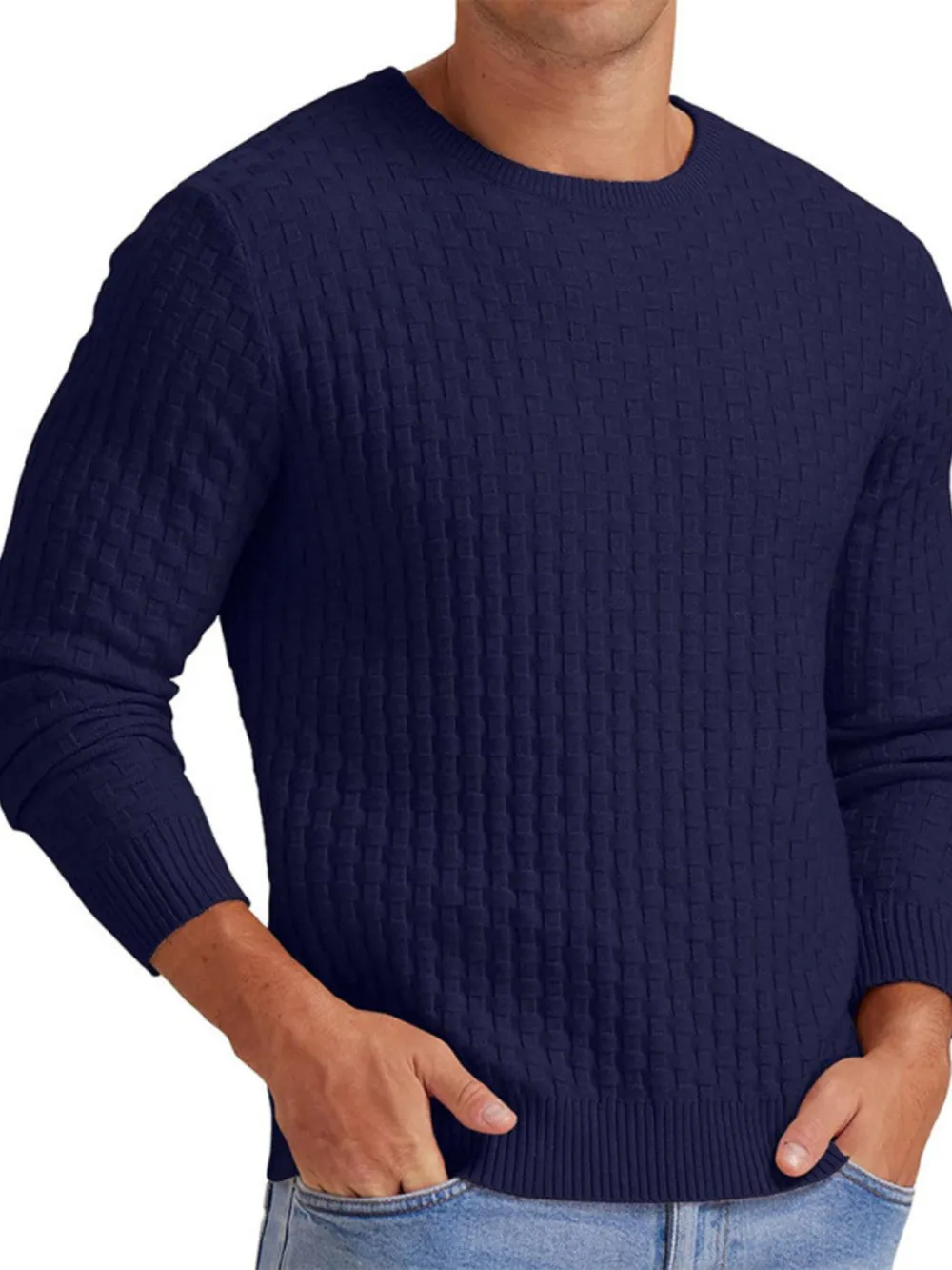 Men's Full Size Ribbed Hem Round Neck Sweater Plus Size, image 4
