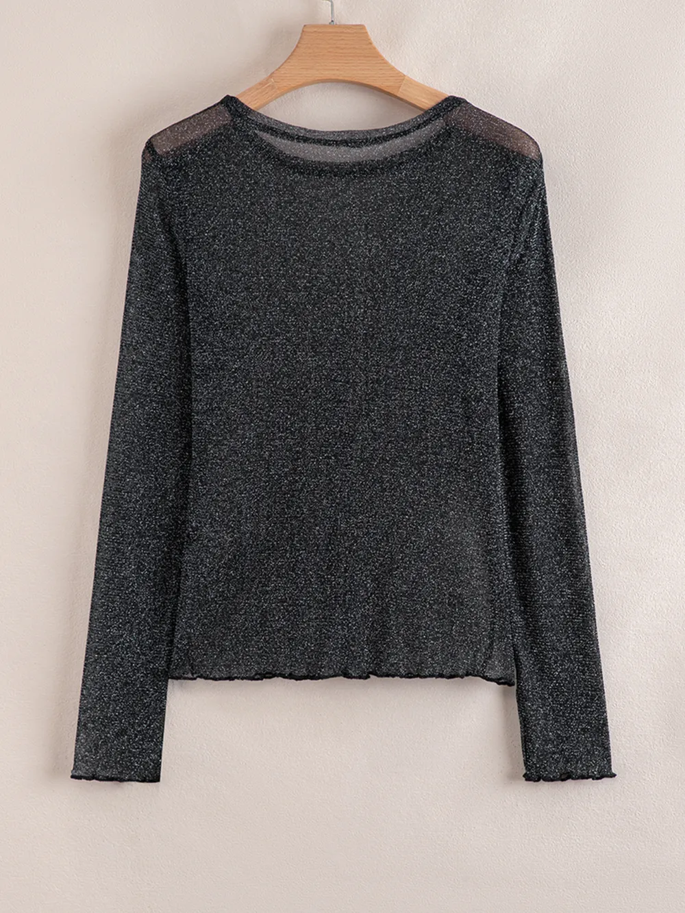 Metallic Glitter Mesh Long Sleeve Top, image 7