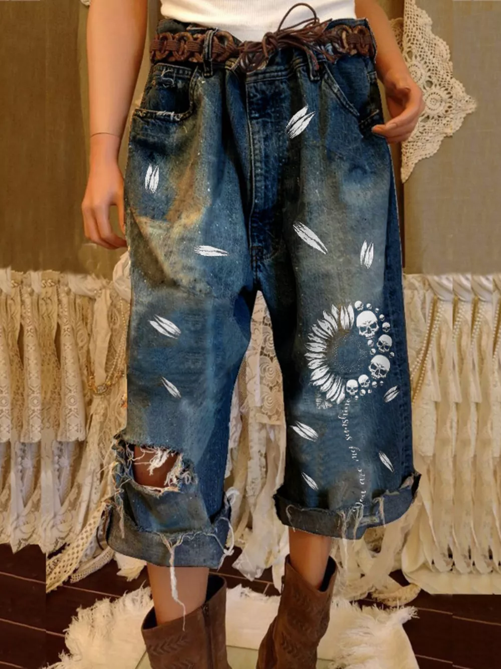 Full Size Distressed Skull Print Jeans Plus Size, image 5