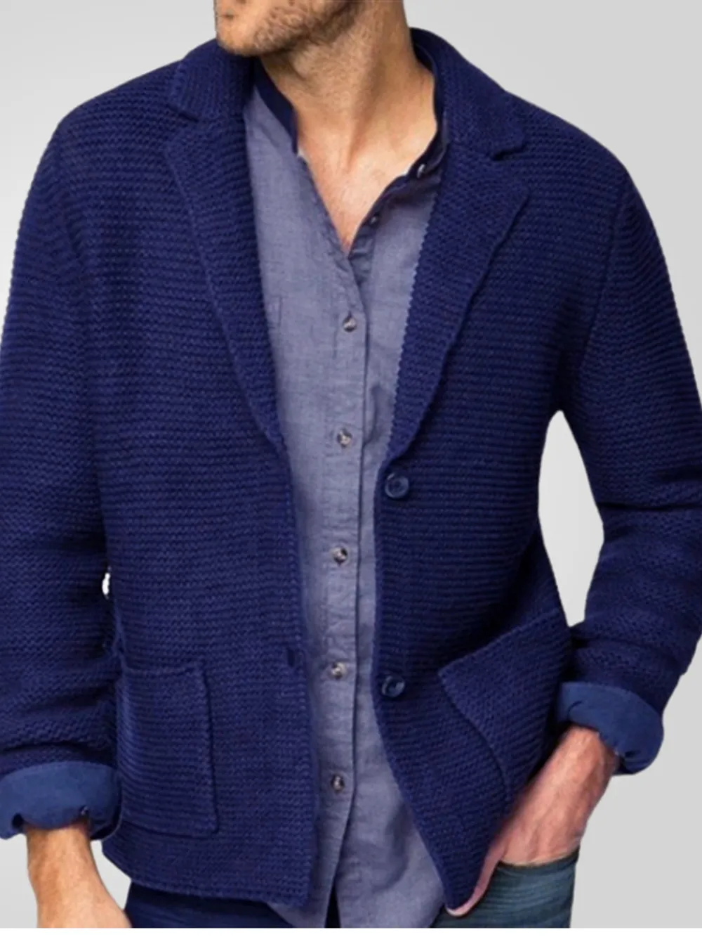 Men's Plus Size Button Up Long Sleeve Cardigan
