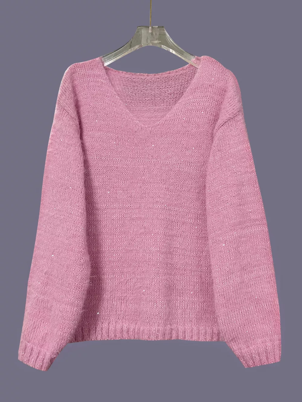 Sparkling Fuzzy V-Neck Knit Top, image 4