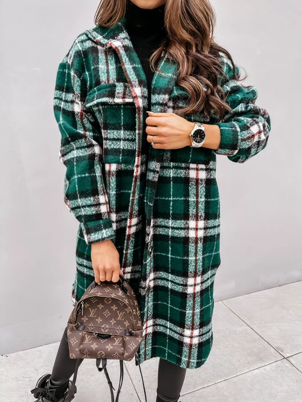 Longline Plaid Button Up Coat, image 10