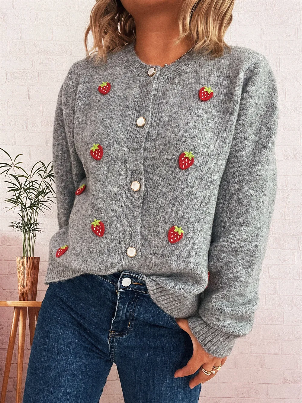 Strawberry Button Up Long Sleeve Cardigan, image 29
