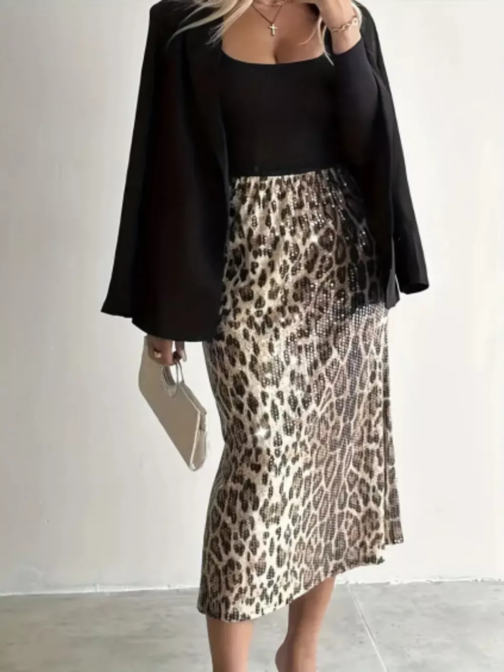 Sequin Leopard Midi Skirt, image 2