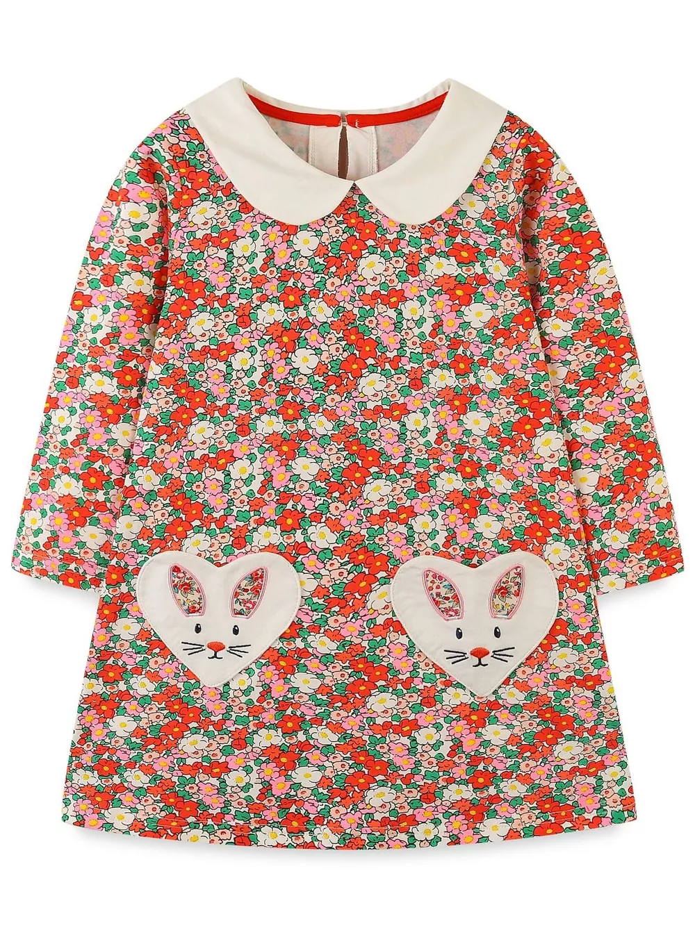 Children's Floral Print Long Sleeve Peter Pan Collar Dress