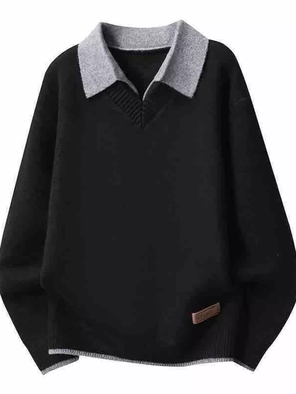 Men's Plus Size Polo Collar Long Sleeve Sweater