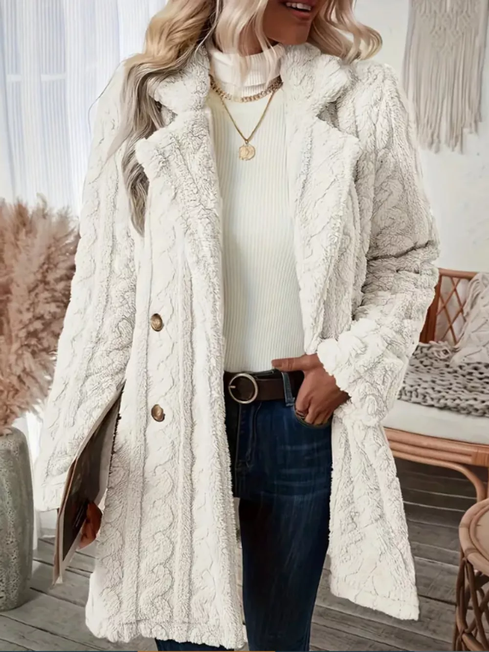 Cozy Faux Shearling Double-Breasted Outerwear, image 14