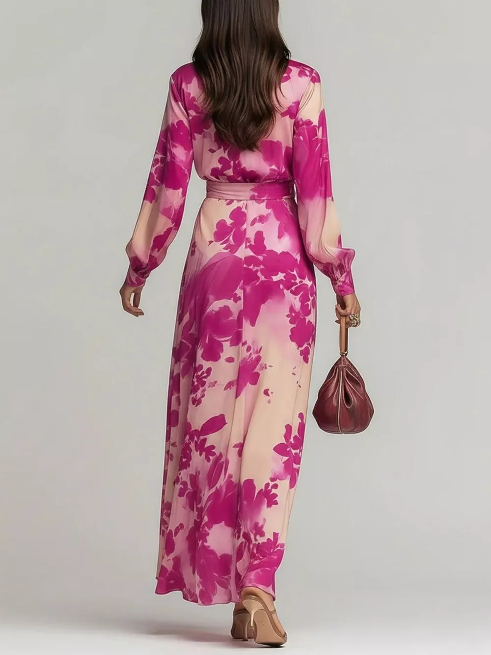 Floral Print Maxi Dress with Waist-Tie Detail, image 2