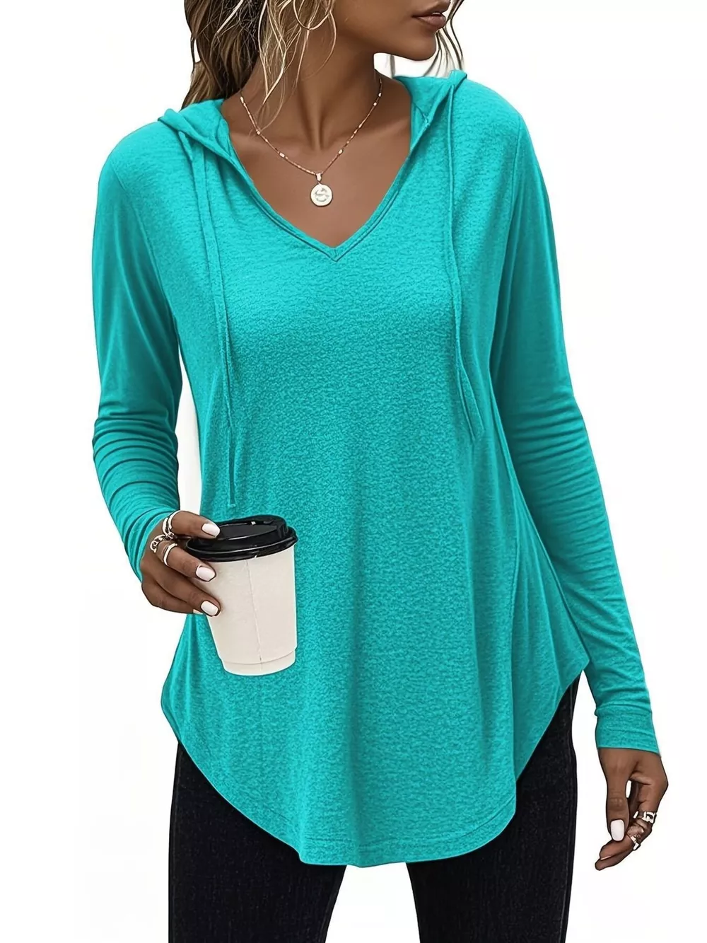 Full Size Drawstring Long Sleeve Hooded Top Plus Size, image 4