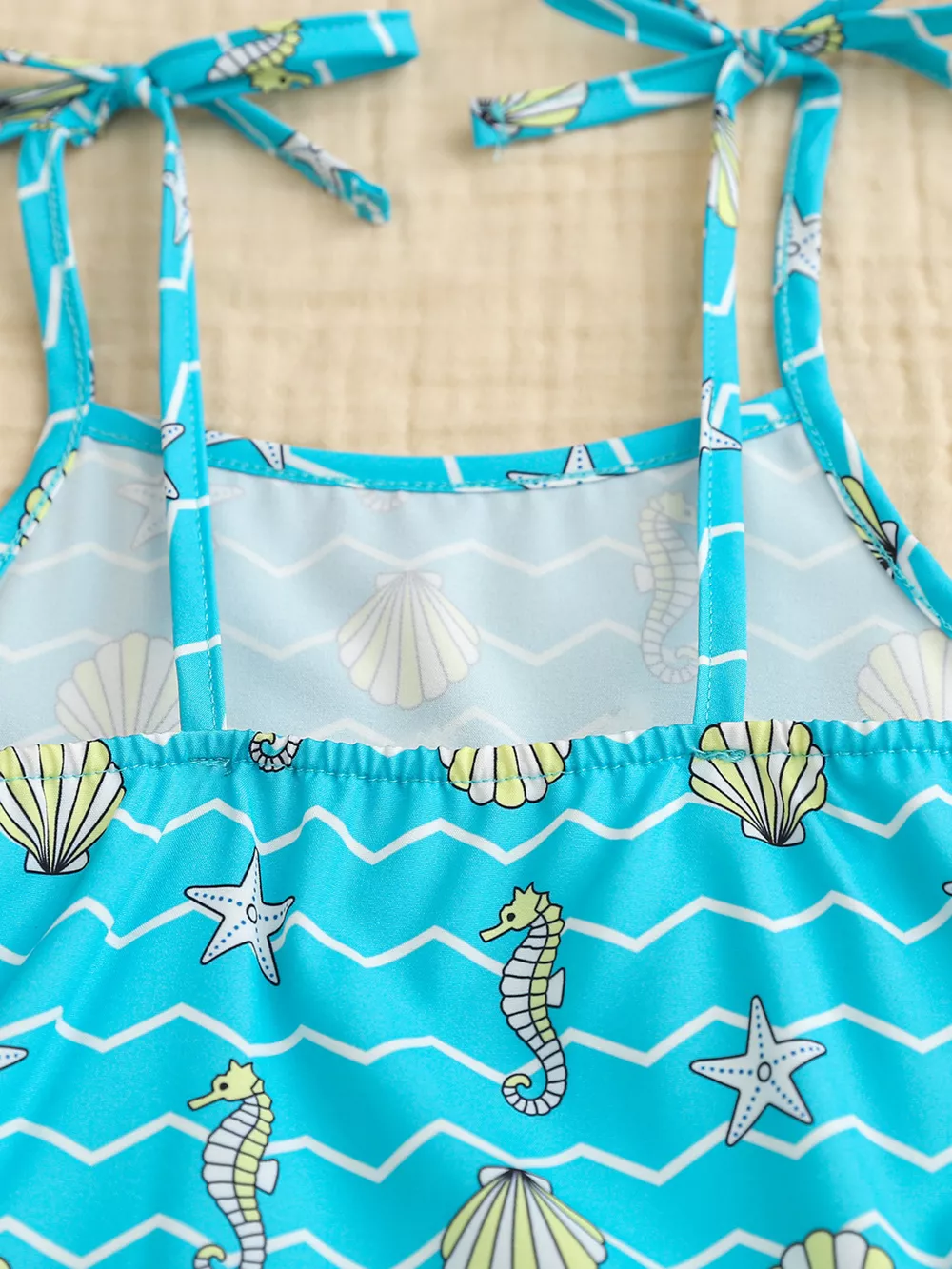 Children's Seahorse & Shell Print Cami Top with Bow Decor Shorts Set, image 6