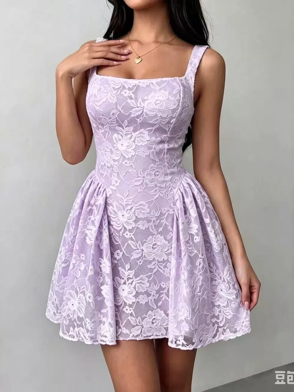 Floral Lace Square Neck Mini Dress, image 8