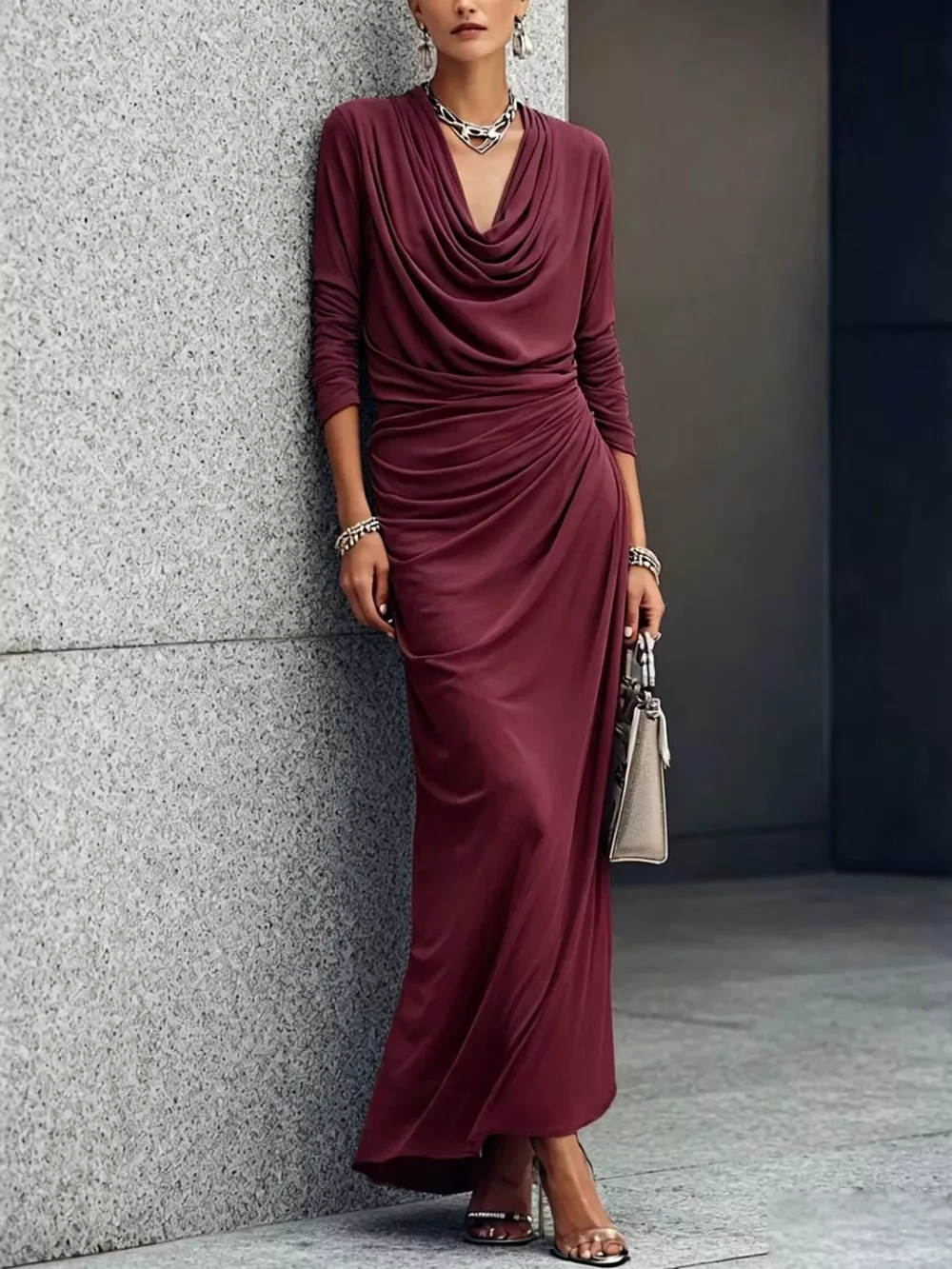 Cowl Neck Long Sleeve Maxi Dress, image 7