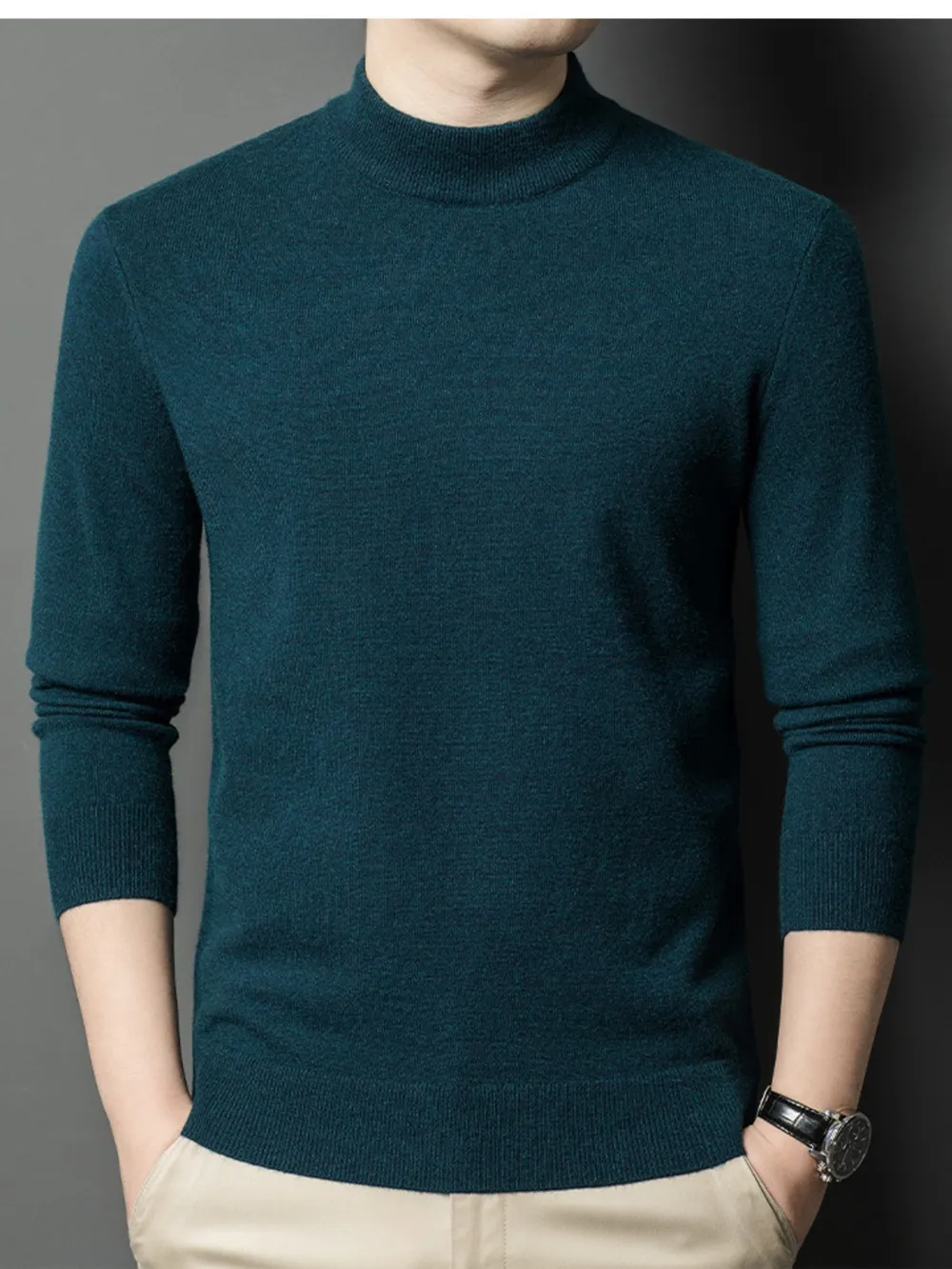 Men's Plus Size Mock Neck Long Sleeve Knit Top, image 8