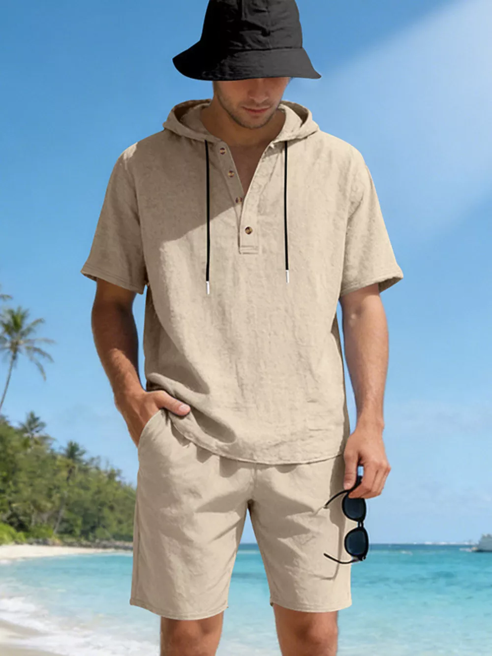 Men's Full Size Casual Short Sleeve Hooded Top & Shorts Set Plus Size, image 11