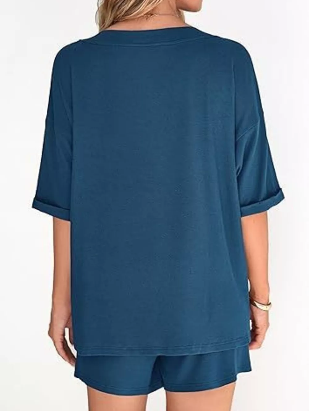 Solid Color V-Neck and Shorts Set, image 4