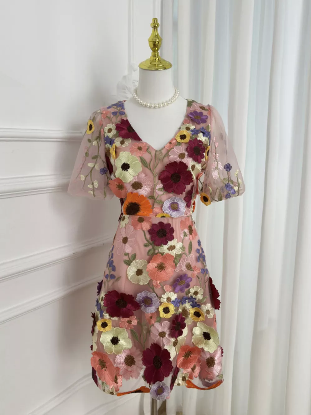 Plus Size Embroidered Floral V-Neck Mini Dress, image 15