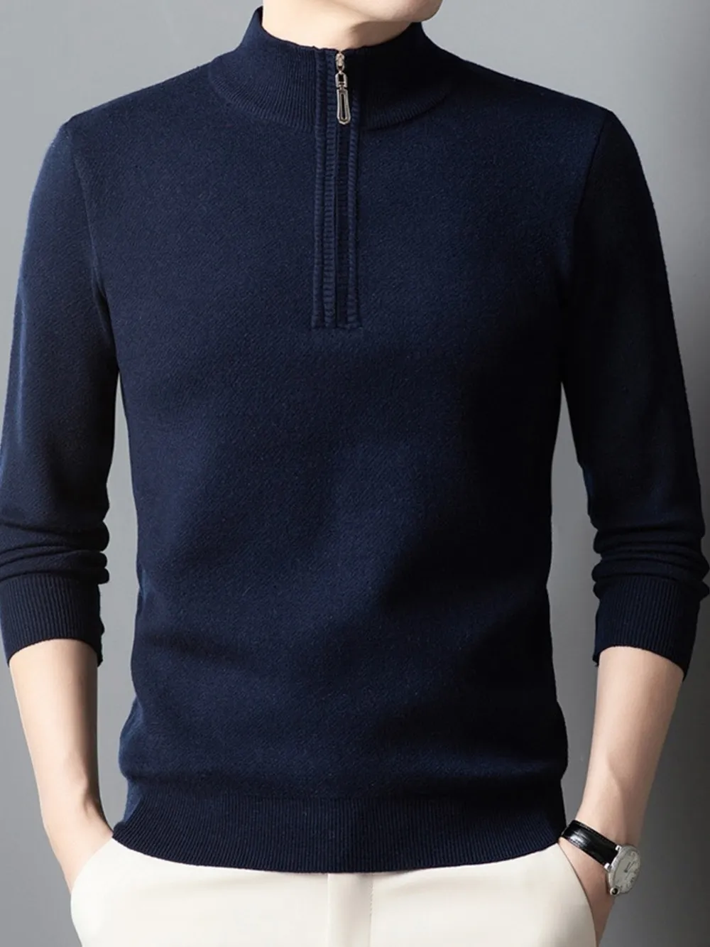 Men's Plus Size Quarter-Zip Long Sleeve Sweater, image 8