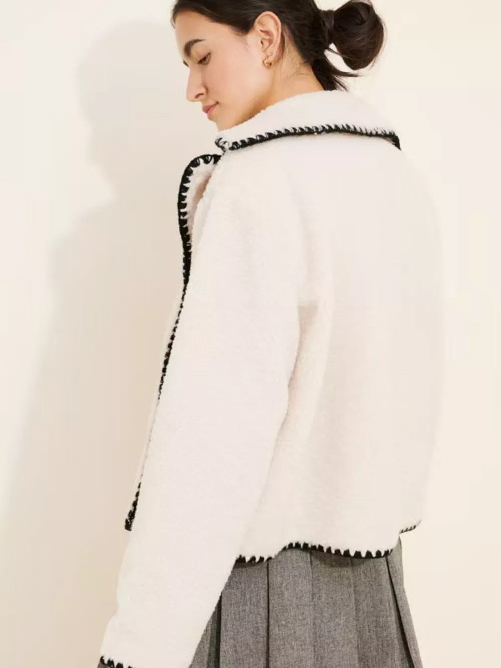 Sherpa Contrast Trim Button Up Outerwear, image 3