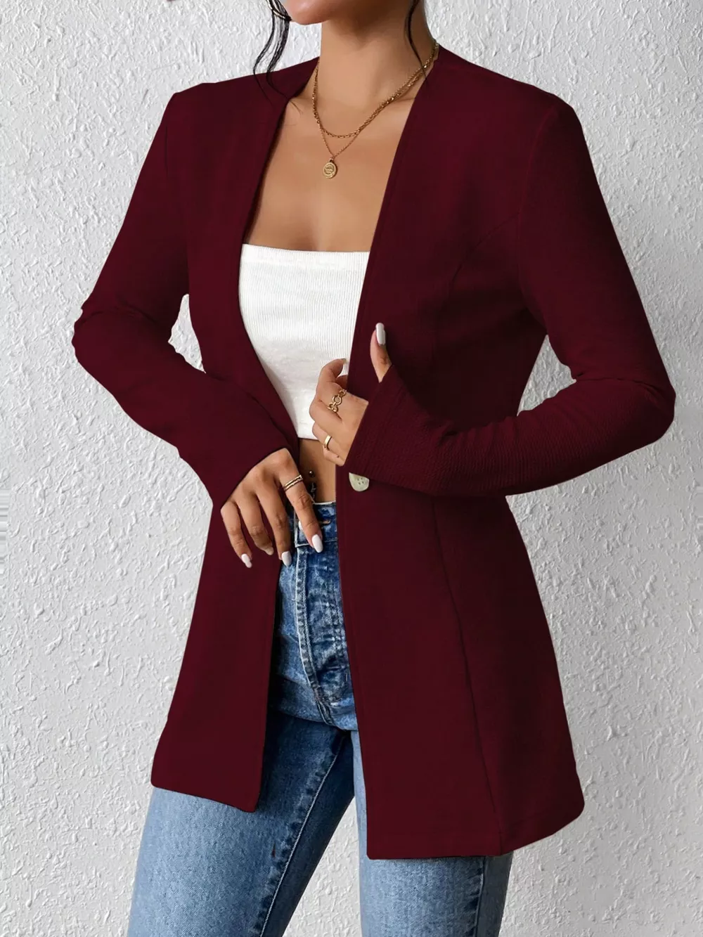 Single-Button Long Sleeve Blazer, image 20