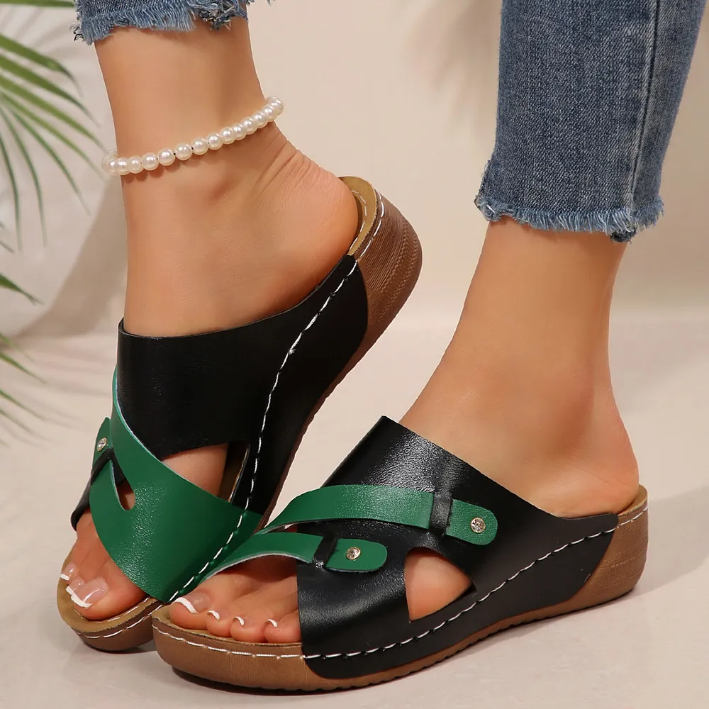 Cutout Contrast Wedge Sandals, image 4