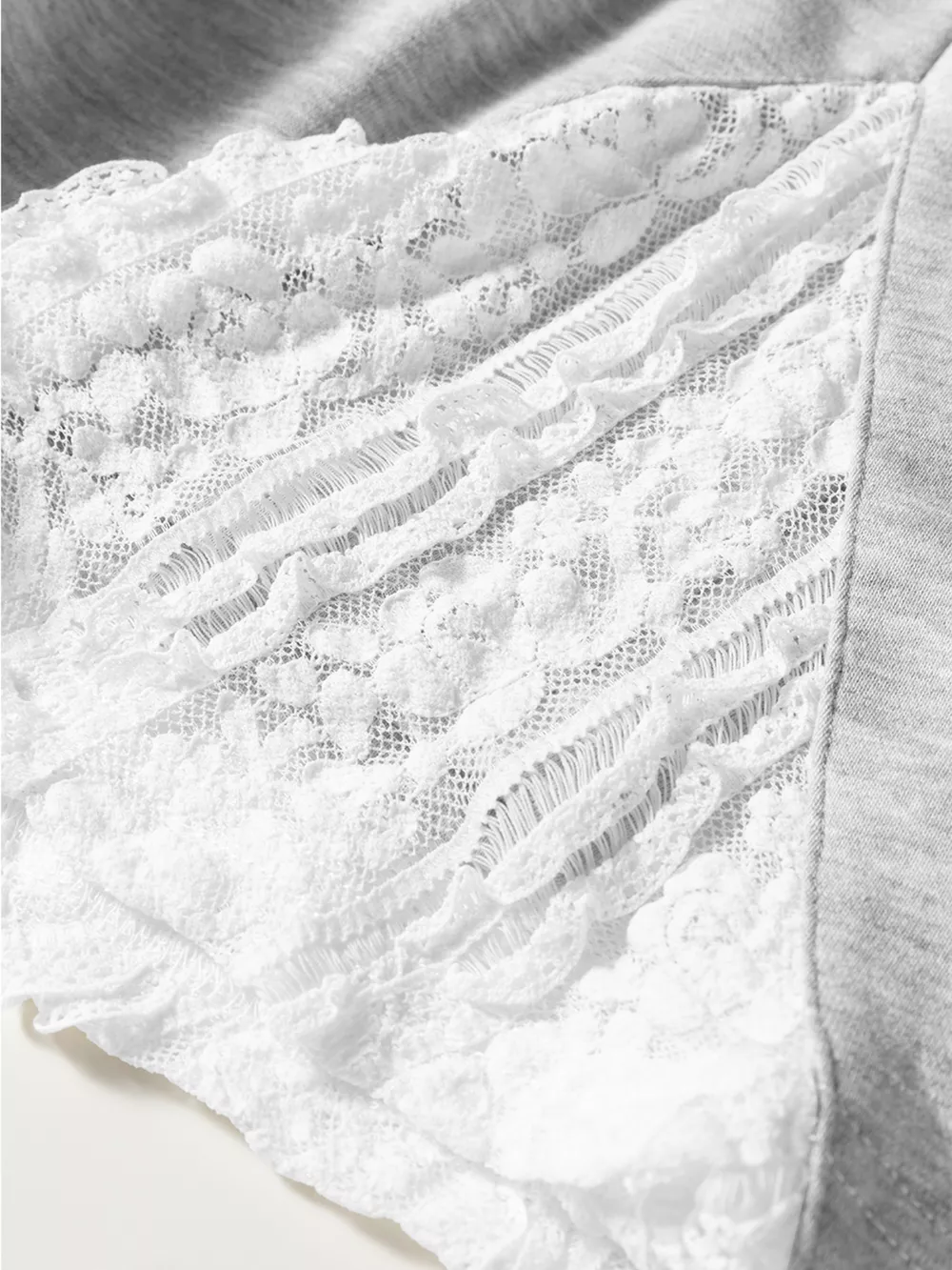 Lace Patchwork Drop Shoulder Top and Drawstring Skort 2pcs Outfit, image 3