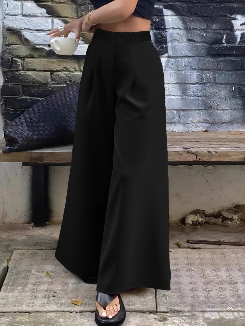 Plus Size Elastic Waist Wide Leg Pants, image 3