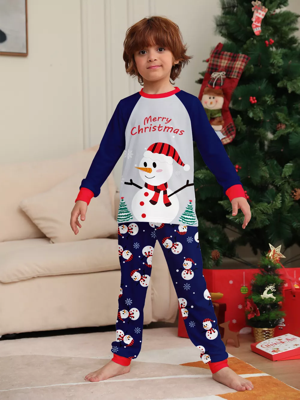 Full Size Family Matching Christmas Snowman Print Pajama Set Plus Size, image 9