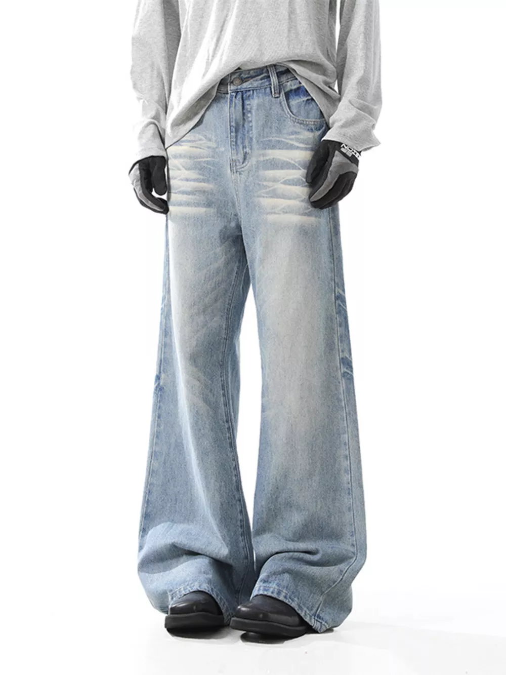 Men's Washed Wide Leg Jeans, image 3