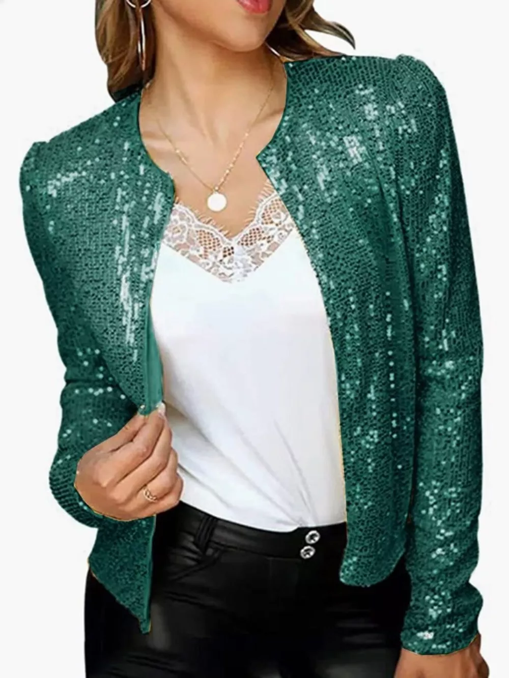 Full Size Sequin Long Sleeve Jacket Plus Size, image 10