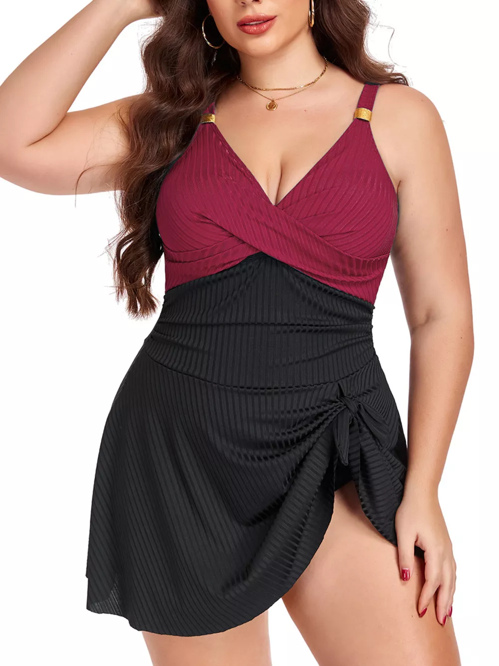 Plus Size Ruched One-Piece Swim Dress, image 2