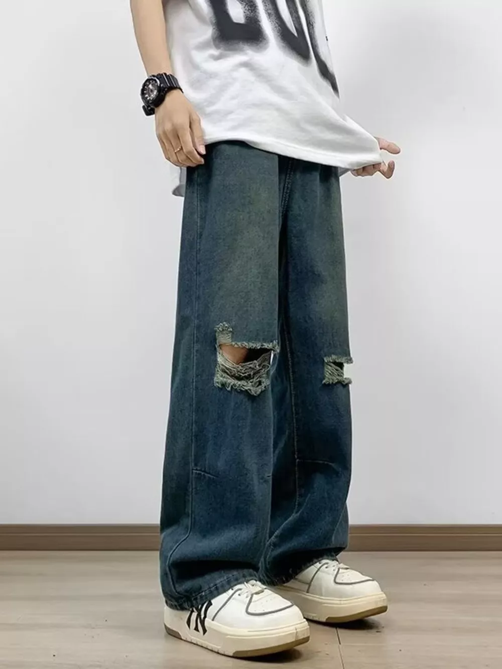 Men's Full Size Distressed Wide Leg Jeans Plus Size, image 2