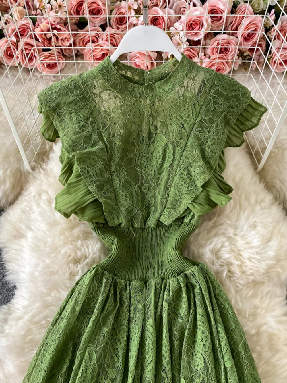 Ruffled Mock Neck Lace Maxi Dress, image 7