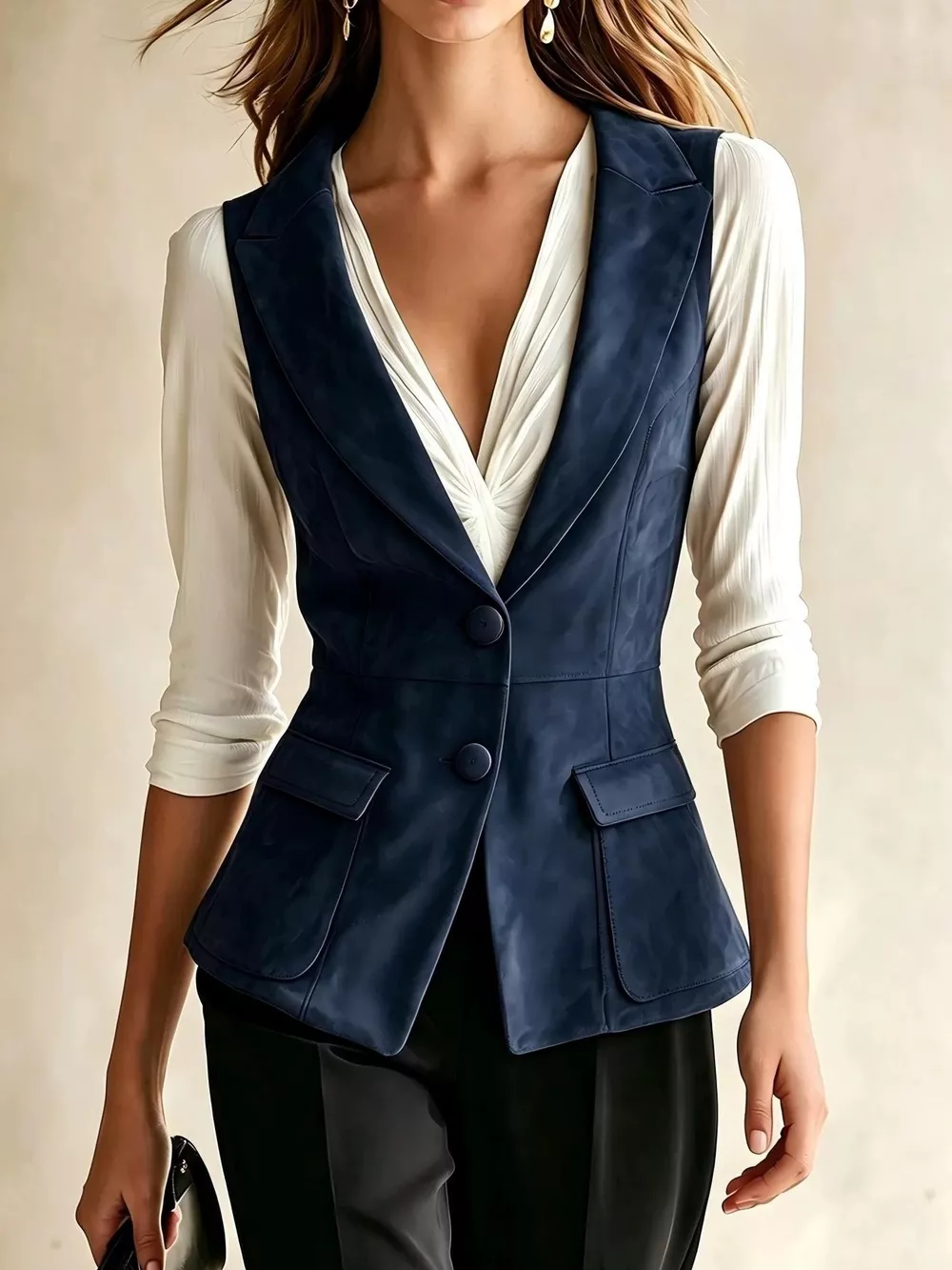 Button-Front Closure Suede Vest Coat, image 6