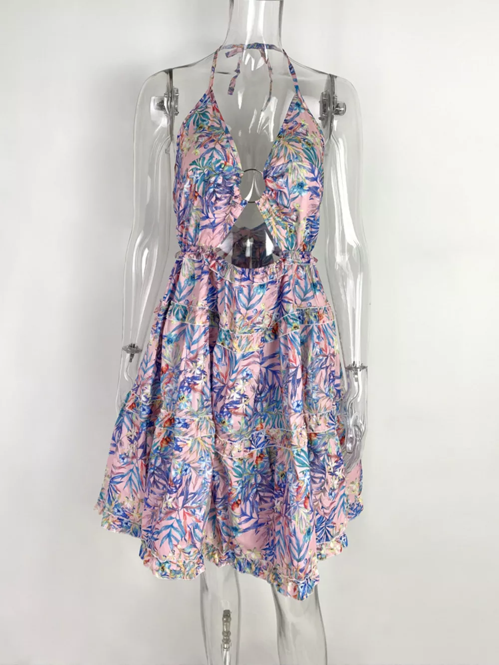 Colorful Print Halter Neck Ruffle Mini Dress, image 17
