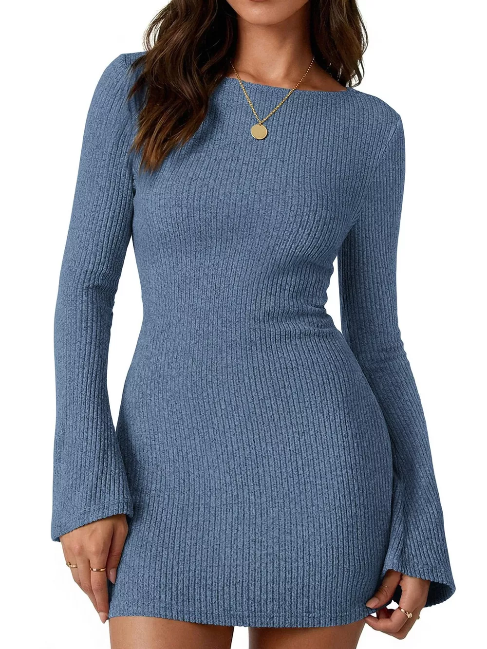 Ribbed Knit Long Sleeve Slim Fit Sweater Dress, image 4
